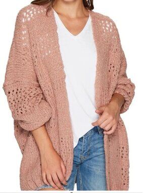 Free People Saturday Morning XS/Small Chunky Knit Boho Cardigan Dusty Rose